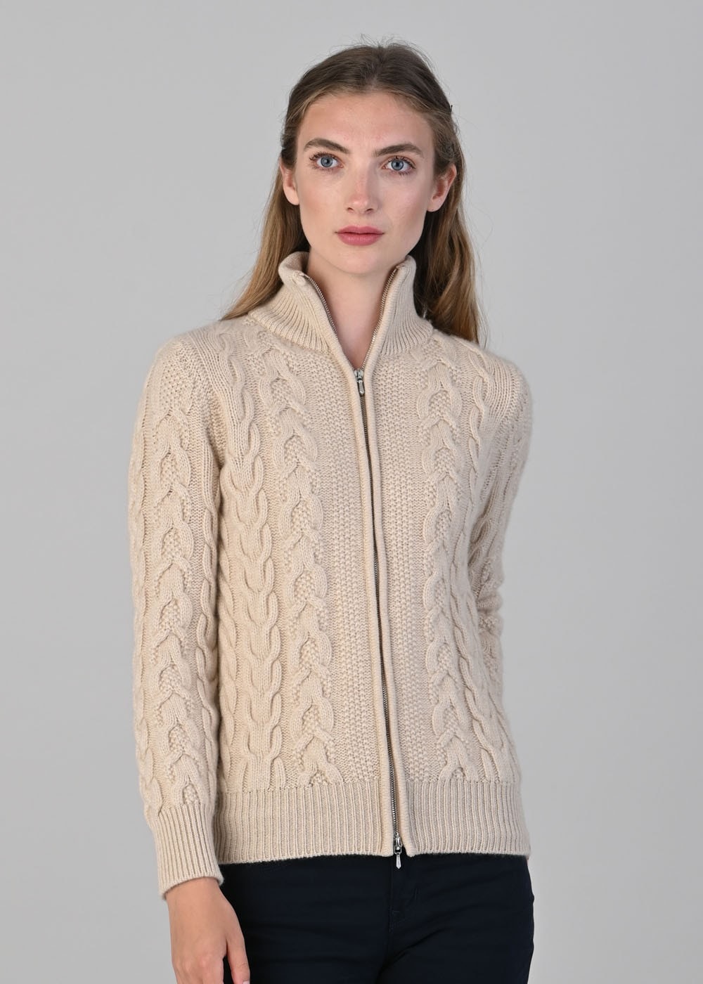 Rosie Cashmere Cable Jacket - Oatmeal - 1