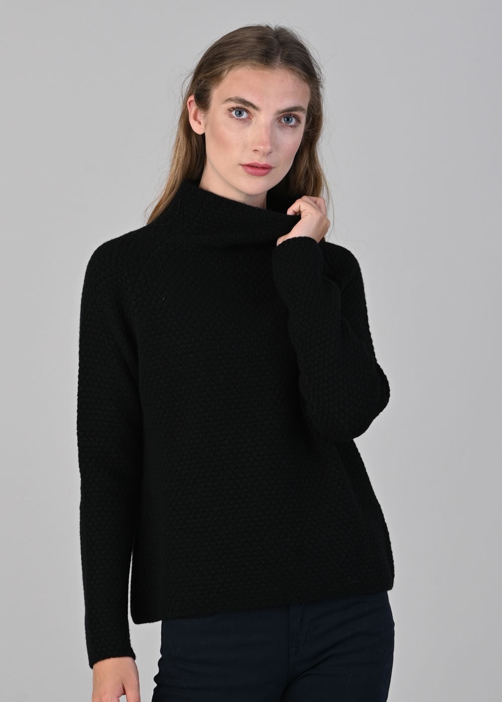 Olivia Cashmere Funnel Neck - Black - 1