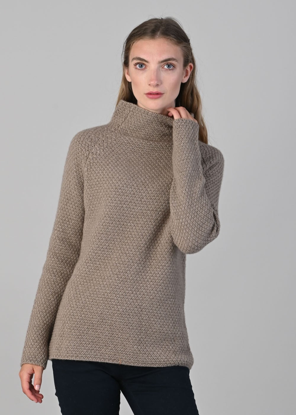 Olivia Cashmere Funnel Neck - Dark Natural - 1