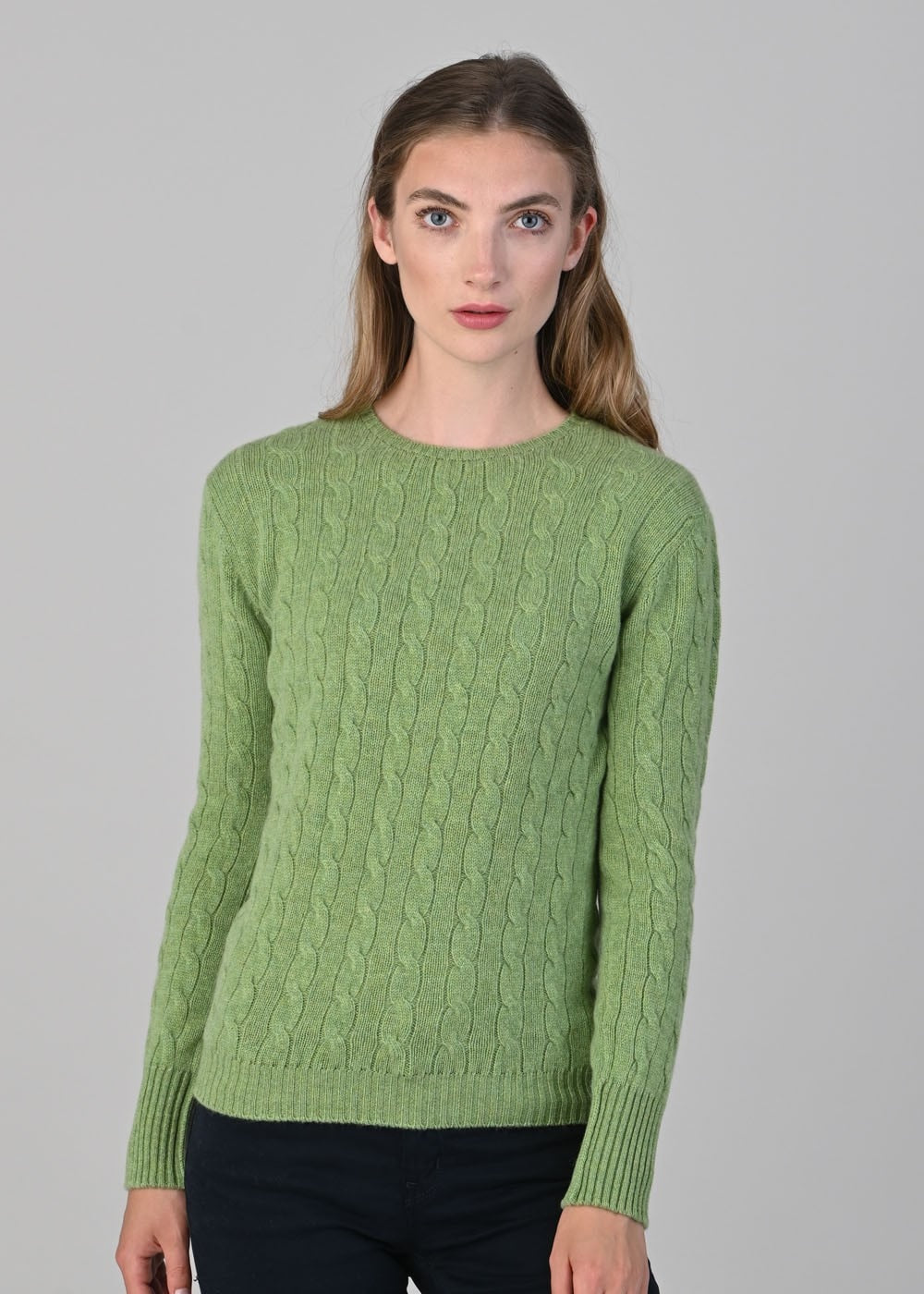 Sophia Cashmere Cable Crew Neck - Foliage - 1