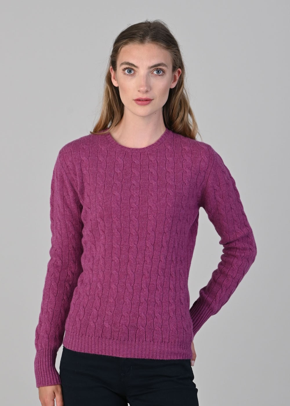 Sophia Cashmere Cable Crew Neck - Loganberry - 1