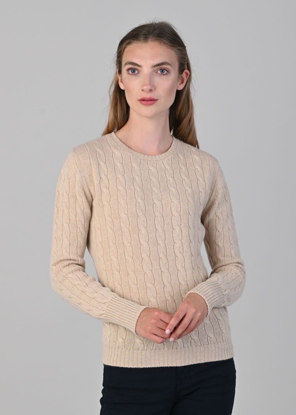 Sophia Cashmere Cable Crew Neck - Oatmeal - 1