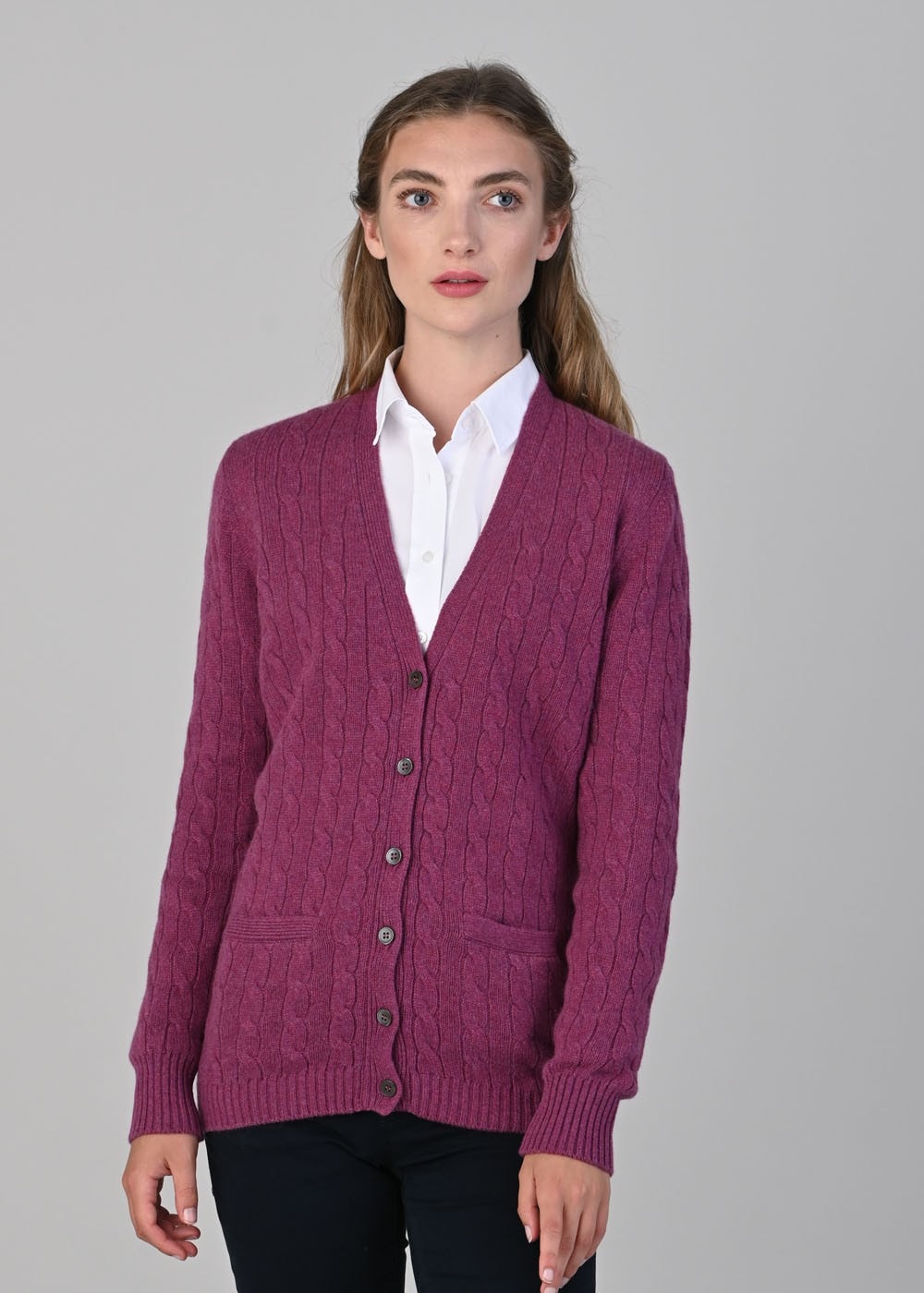 Sophia Cashmere Vee Cardigan - Loganberry - 0