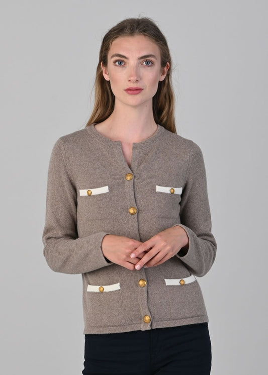 Evie Cashmere Jacket - Dark Medium Dyed and White Undyed - 1