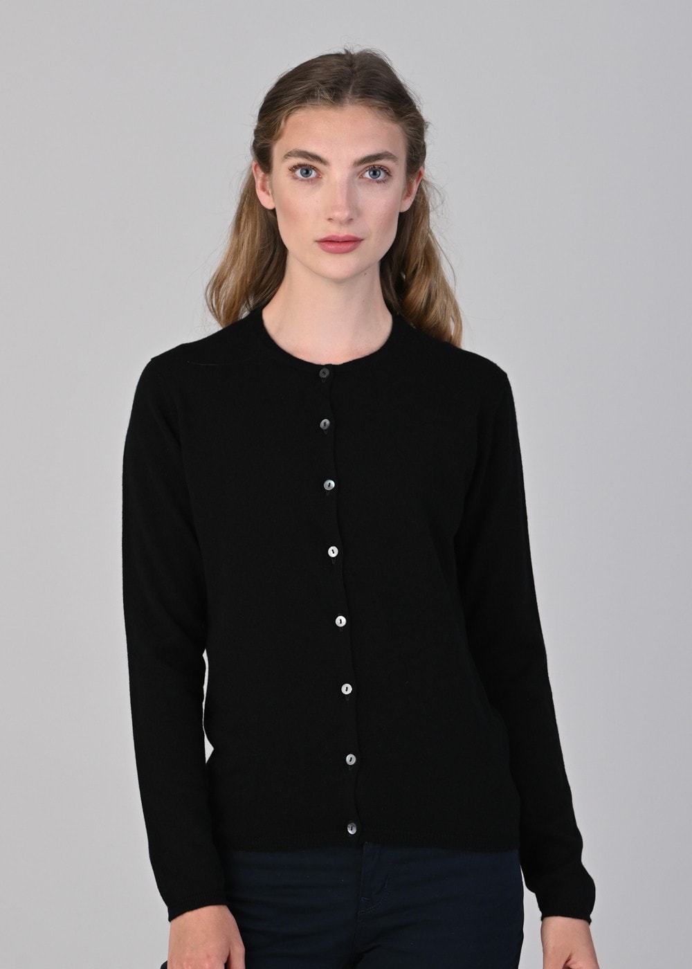 Millie Cashmere High Button Cardigan - Black - 1