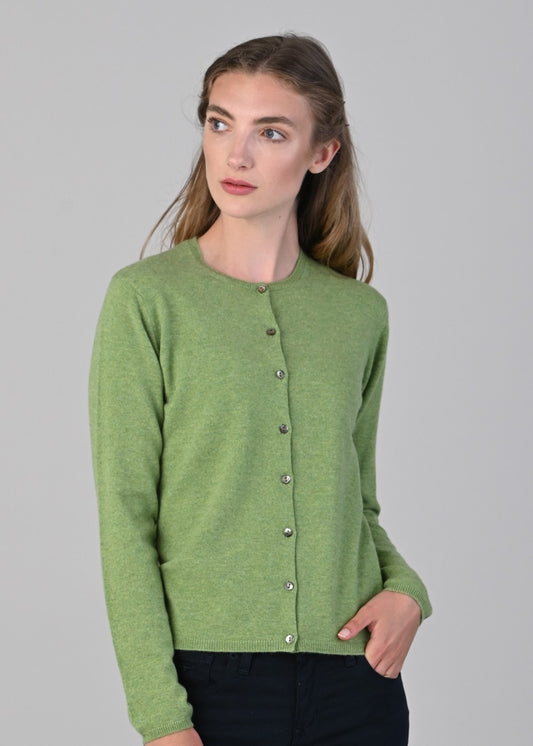 Millie Cashmere High Button Cardigan - Foliage - 1