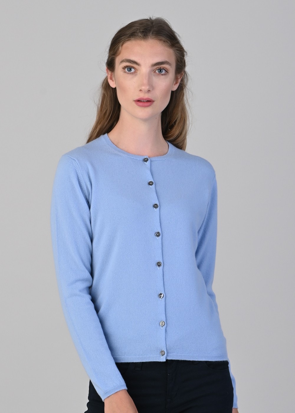 Millie Cashmere High Button Cardigan - Hyacinth - 1