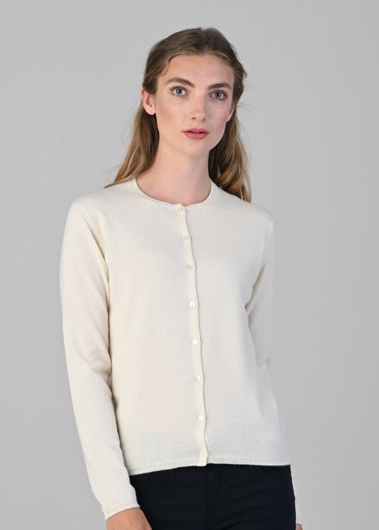 Millie Cashmere High Button Cardigan - White Undyed - 1