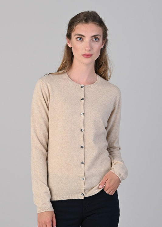 Millie Cashmere High Button Cardigan - Oatmeal - 1