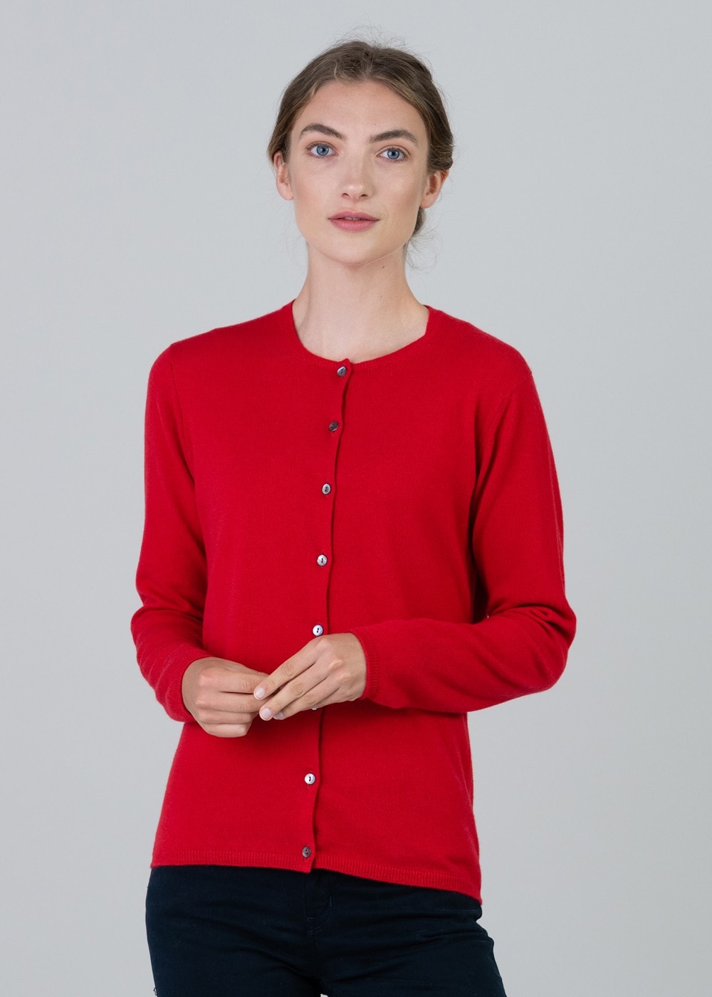 Millie Cashmere High Button Cardigan - Cardinal - 1