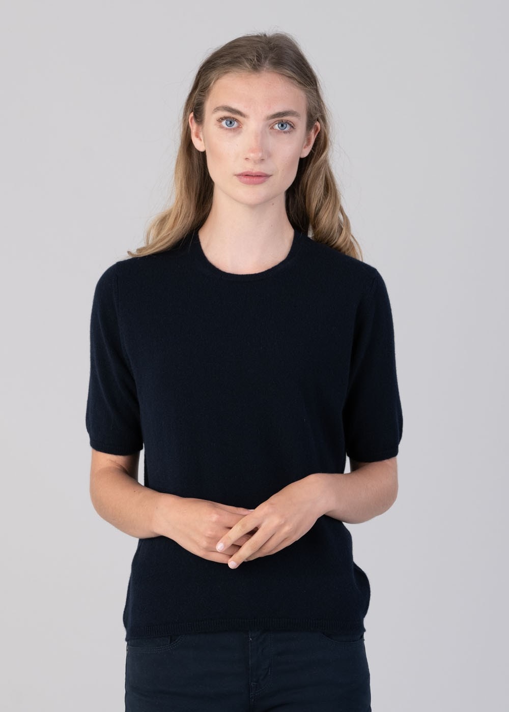 Millie Cashmere Short Sleeve Crew - Navy - 1