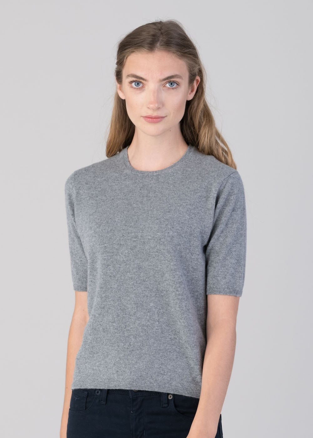 Millie Cashmere Short Sleeve Crew - Flannel - 1