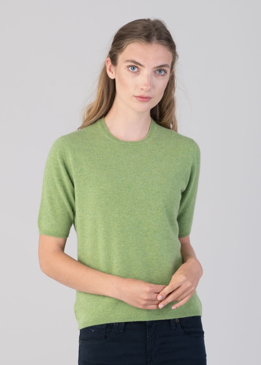 Millie Cashmere Short Sleeve Crew - Foliage - 1