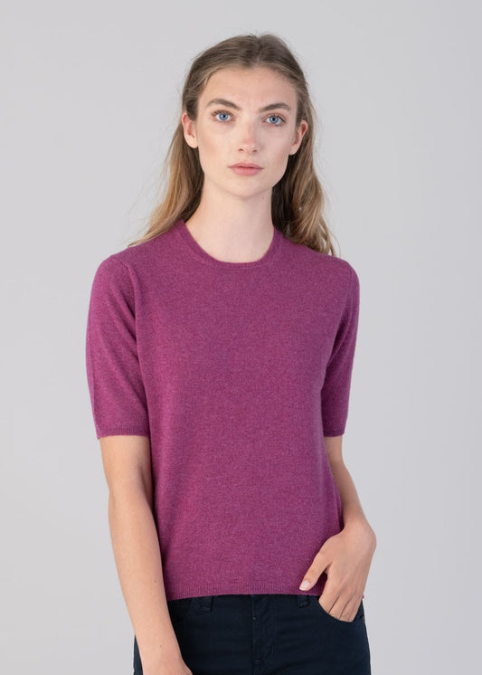 Millie Cashmere Short Sleeve Crew - Loganberry - 1