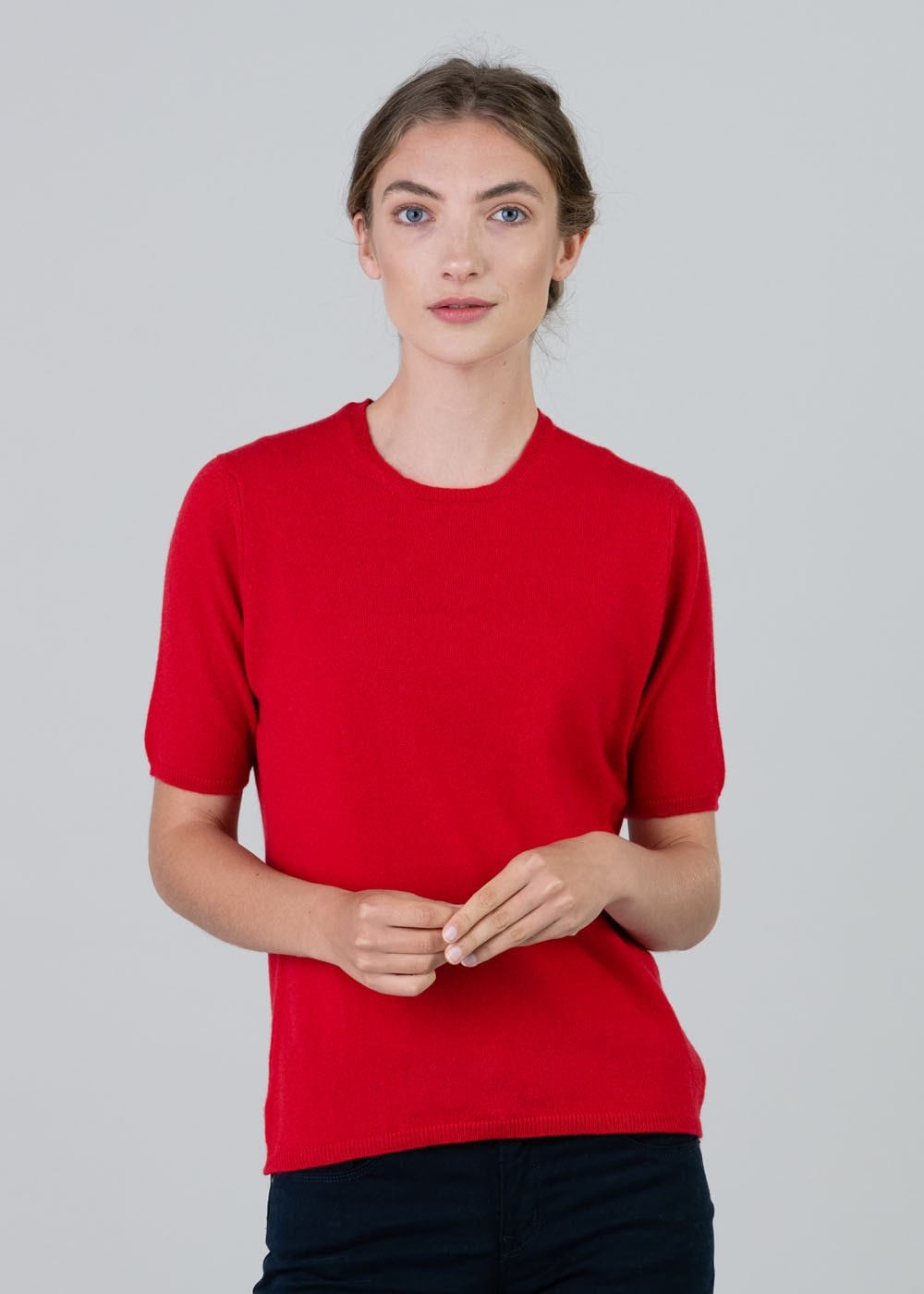 Millie Cashmere Short Sleeve Crew - Cardinal - 1