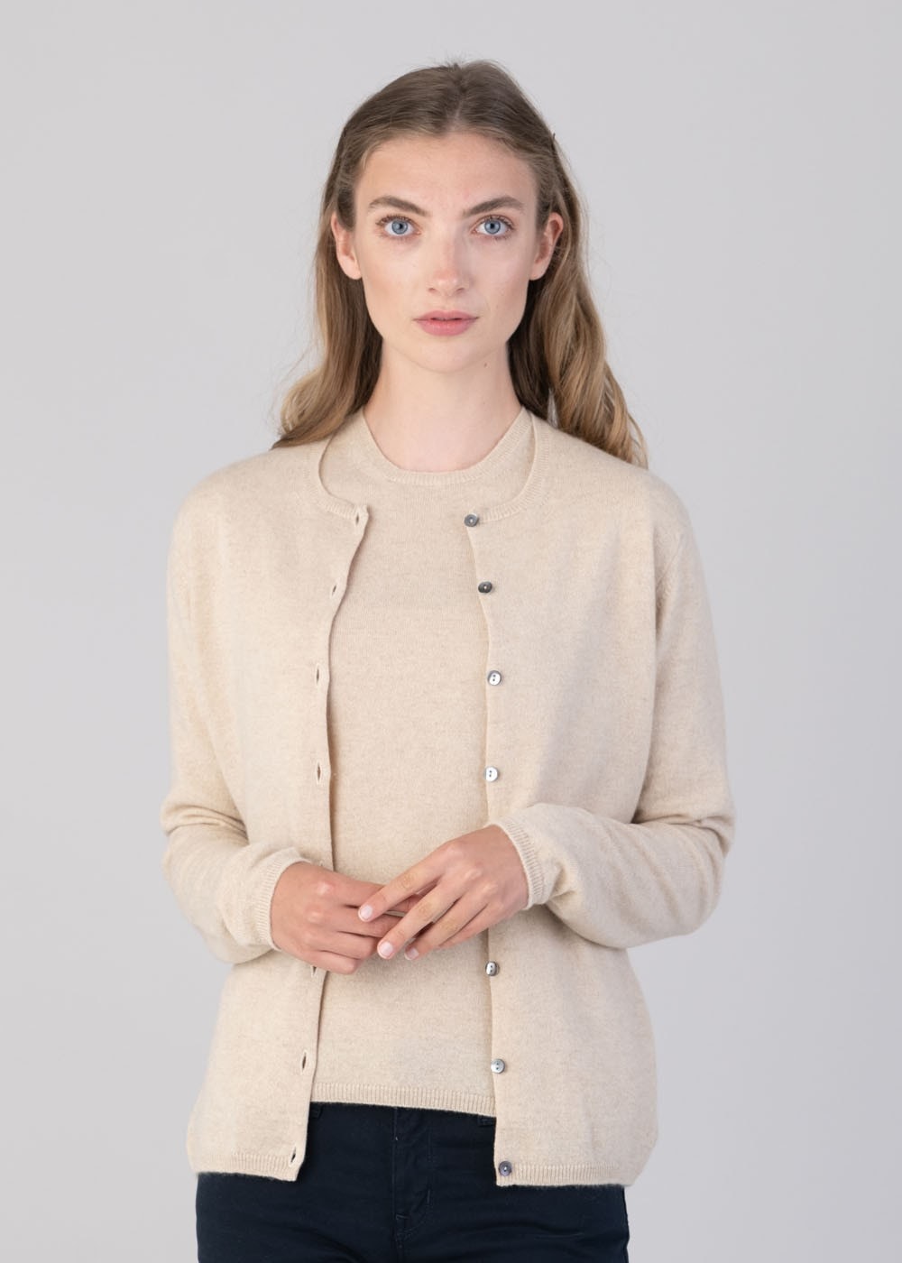 Millie Cashmere High Button Cardigan - Oatmeal - 2