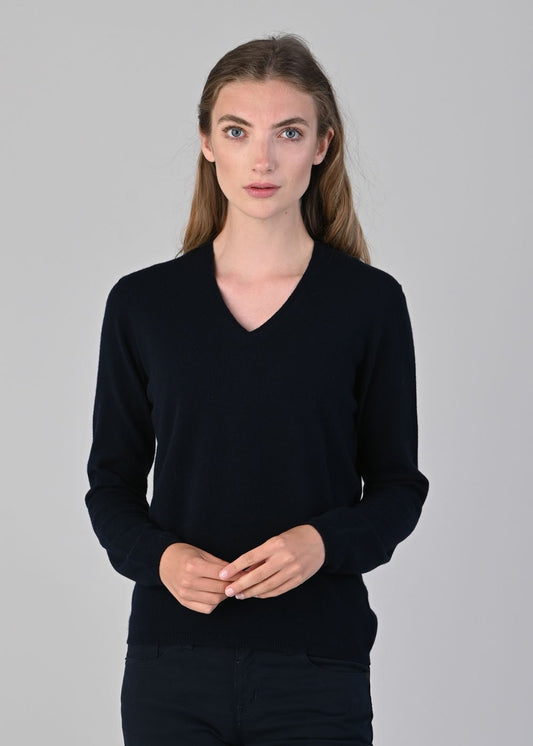 Millie Cashmere Vee Neck - Navy - 1