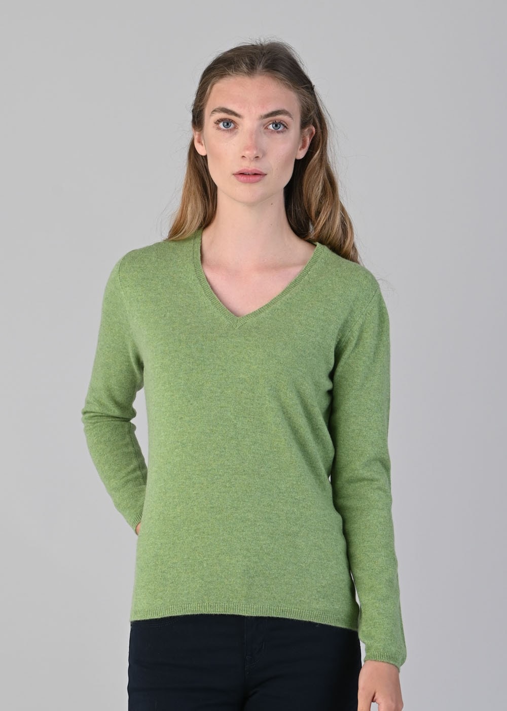 Millie Cashmere Vee Neck - Foliage - 1