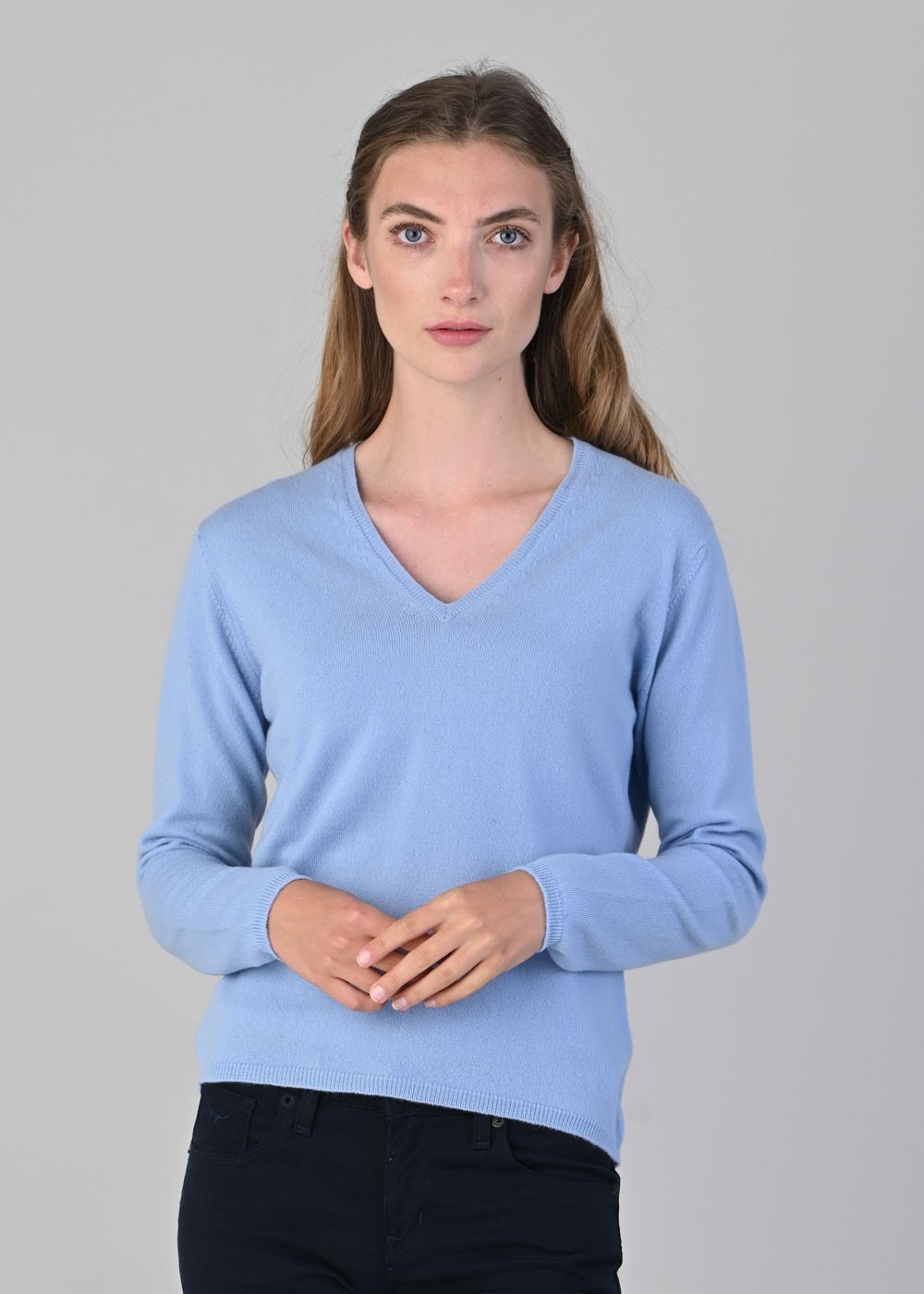 Millie Cashmere Vee Neck - Hyacinth - 1