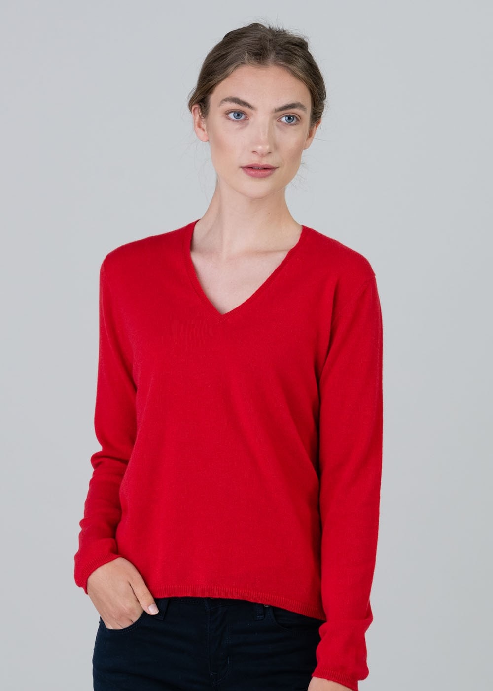 Millie Cashmere Vee Neck - Cardinal - 1