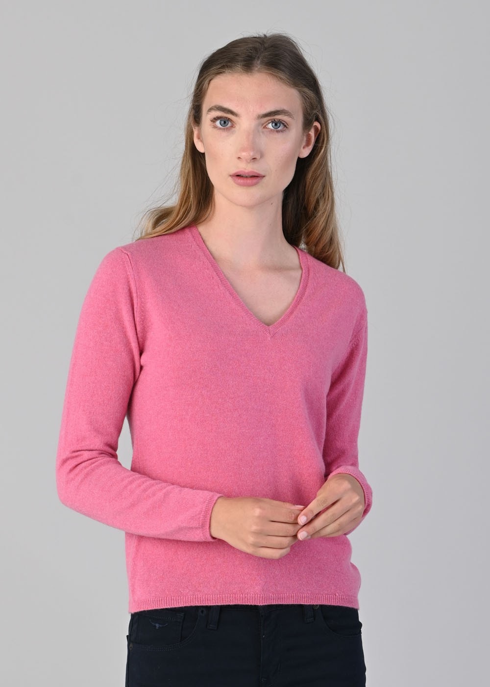 Millie Cashmere Vee Neck - Starlet - 1