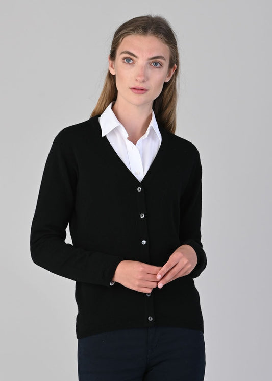 Millie Cashmere Vee Cardigan - Black - 1