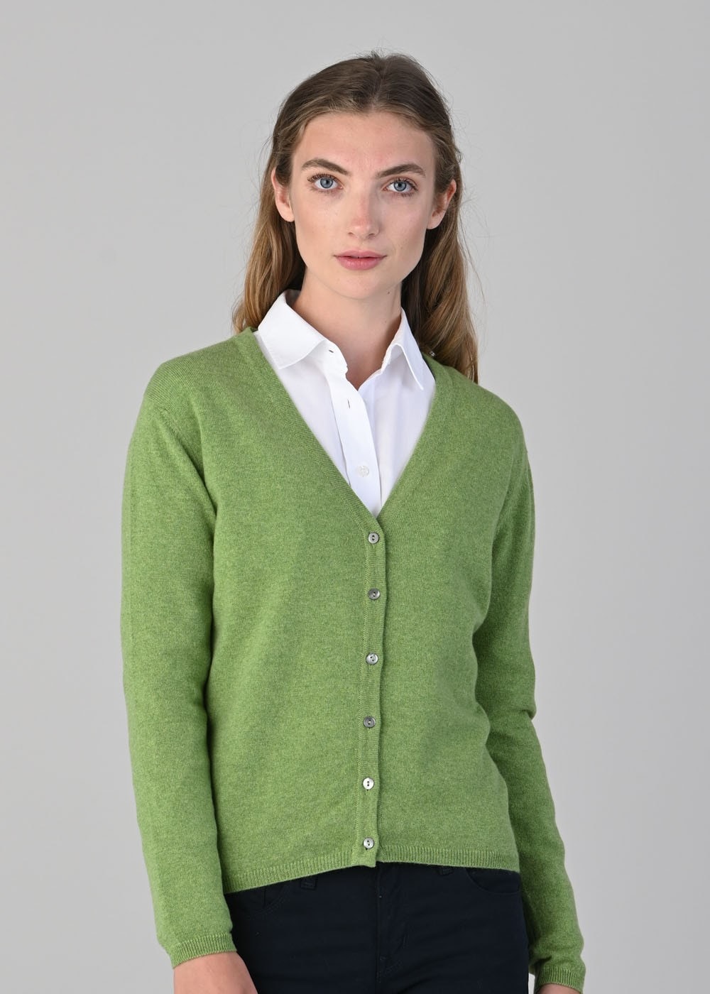 Millie Cashmere Vee Cardigan - Foliage - 1