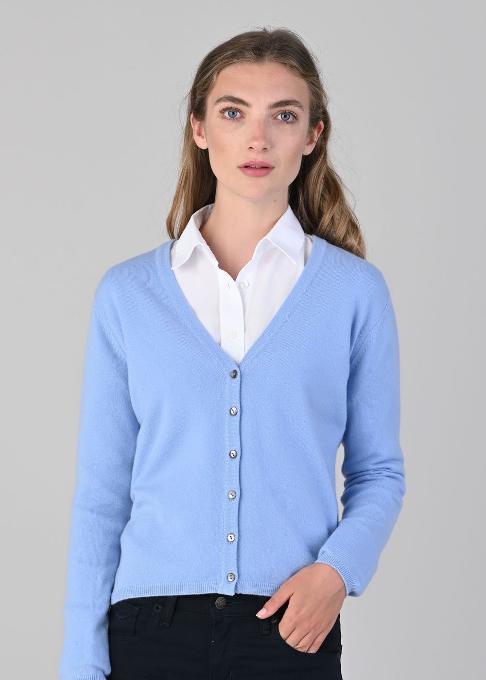 Millie Cashmere Vee Cardigan - Hyacinth - 1