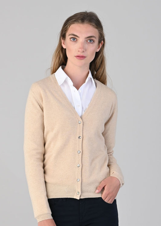 Millie Cashmere Vee Cardigan - Oatmeal - 1