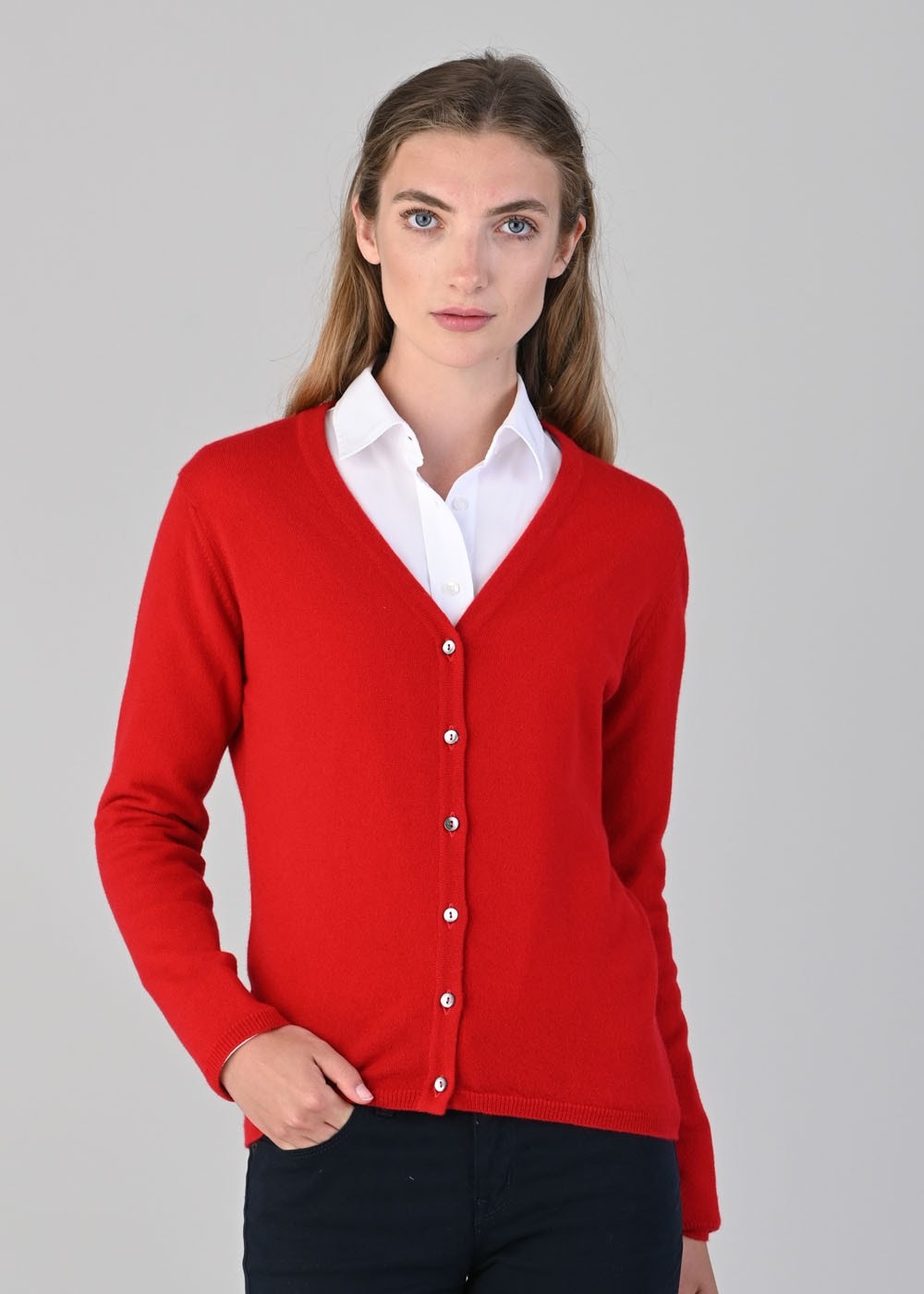 Millie Cashmere Vee Cardigan - Cardinal - 1