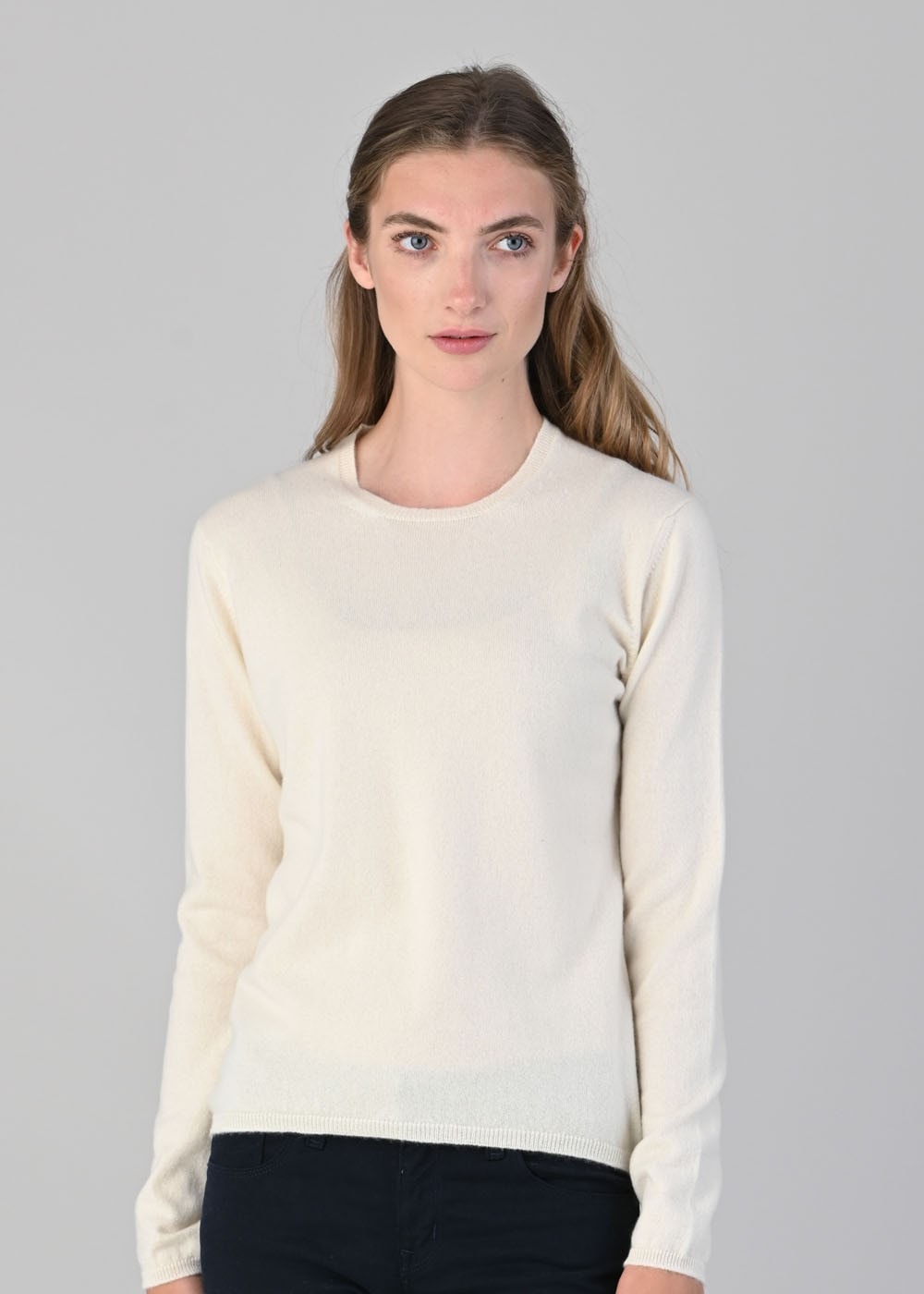 Millie Cashmere Crew Neck - White Undyed - 1