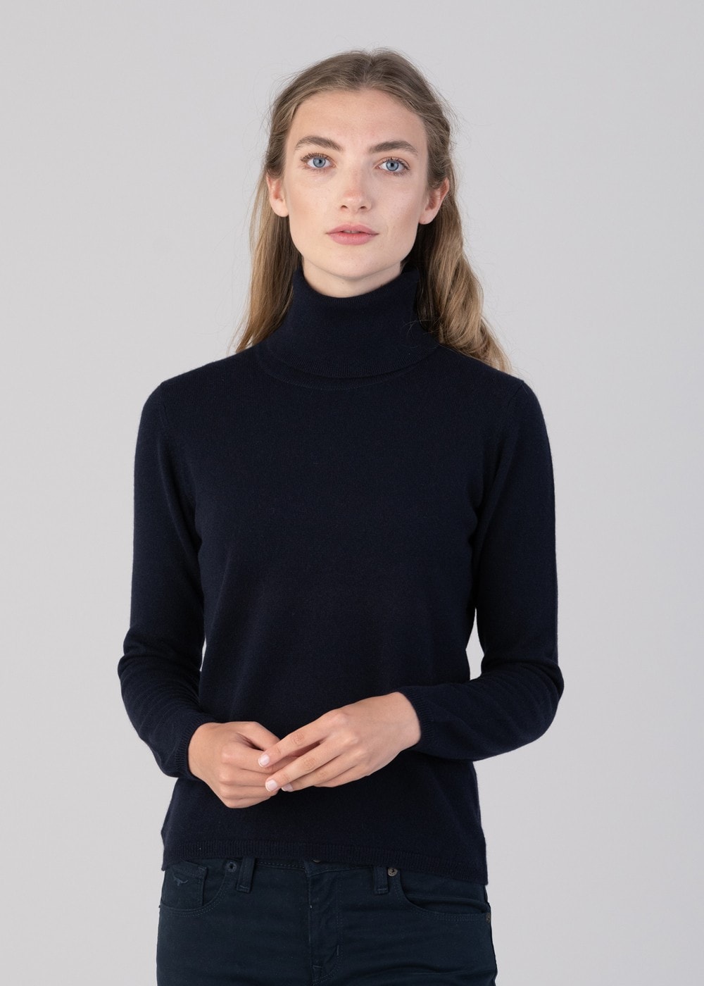 Millie Cashmere Roll Collar - Navy - 1