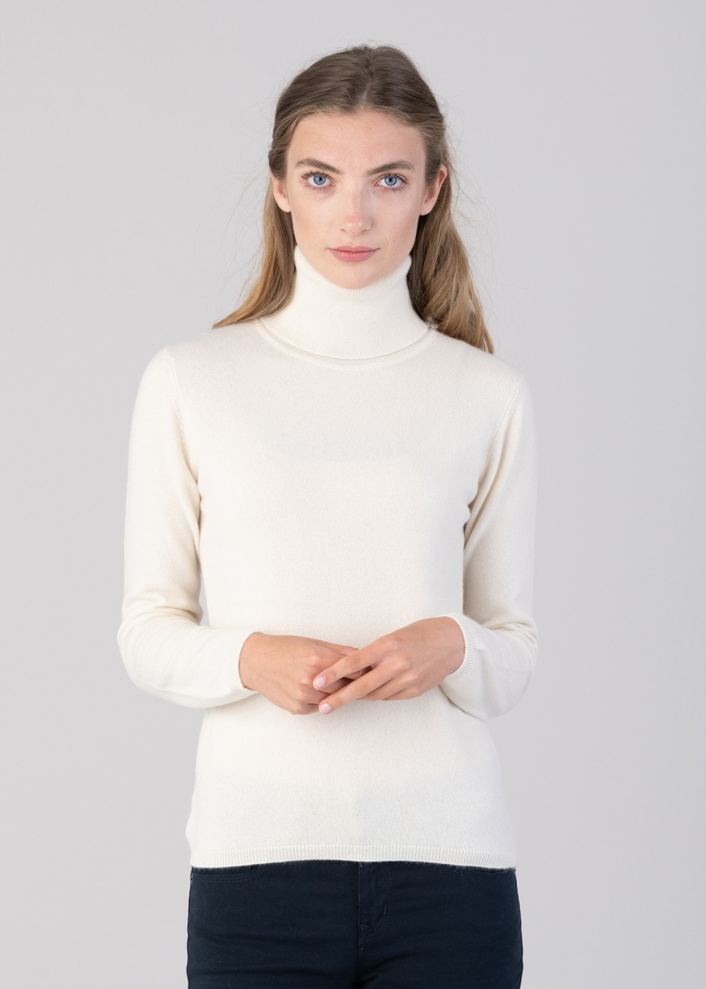 Millie Cashmere Roll Collar - White Undyed - 1