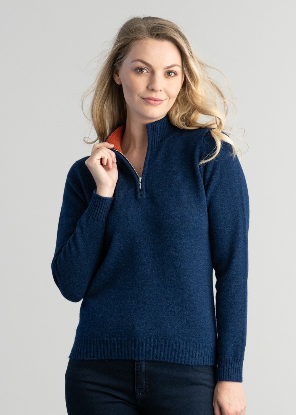 Lindsey Lambswool Zip Neck - Regatta with Ember - 2