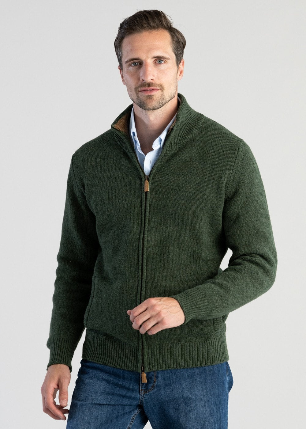 Lambswool 4 Ply Plain Jacket - Rosemary with Savannah - 0