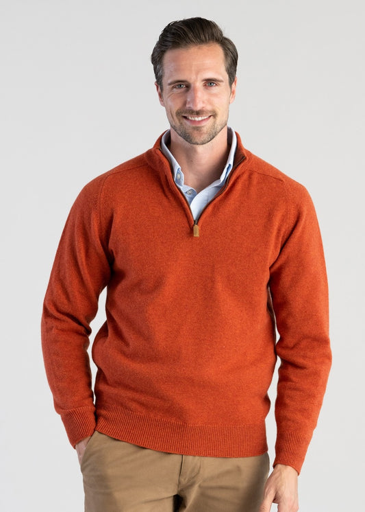 Lambswool 2 Ply Zip Neck - Ember with Tiger - 1