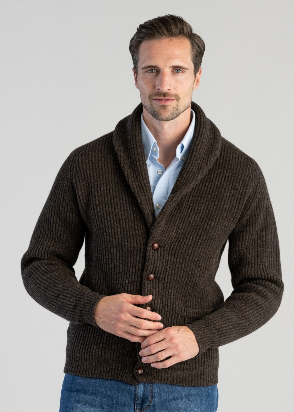 Lambswool Windsor Shawl Jacket - Cocoa - 1