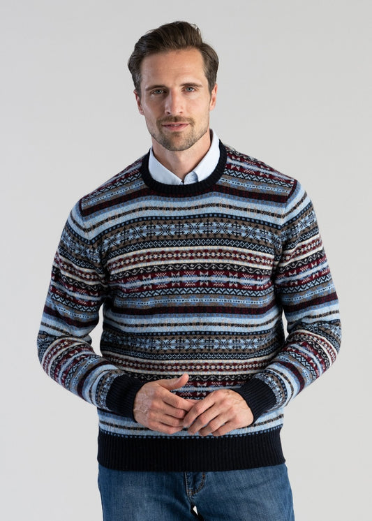 Lambswool Fairisle Crew - Navy - 1