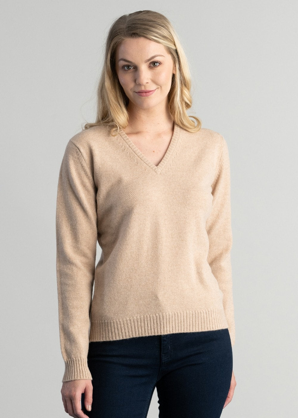 Lindsey Lambswool V-Neck - Oatmeal - 1