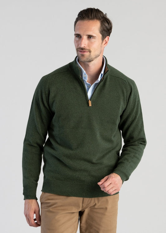 Lambswool 2 Ply Zip Neck - Rosemary with Driftwood - 1