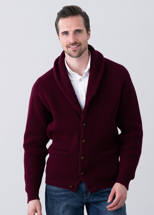 Lambswool Windsor Shawl Jacket - Bordeaux - 1