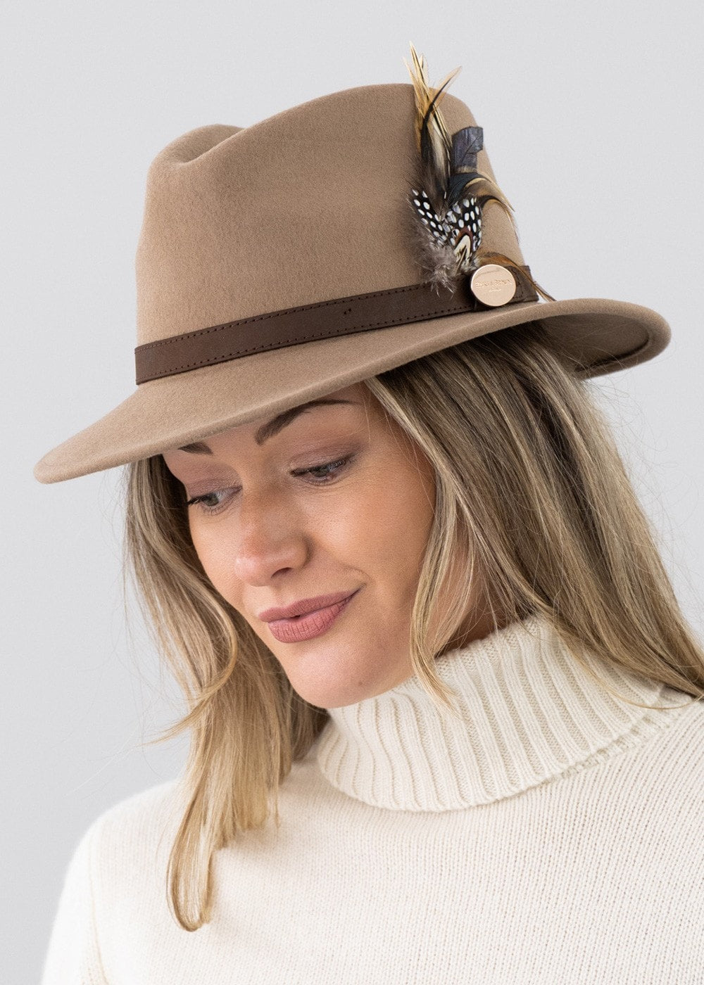 Suffolk Fedora Fawn Side Feather - Camel - 2