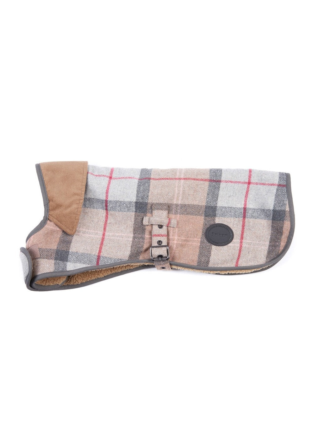 Wool Touch Dog Coat - Taupe and Pink Tartan - 1