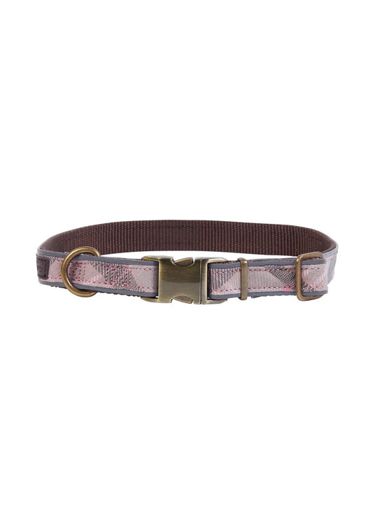 Reflective Tartan Dog Collar - Taupe and Pink Tartan - 1