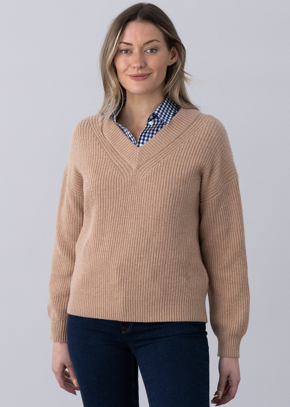 Wool Rib V-Neck Sweater - Khaki Mel - 2