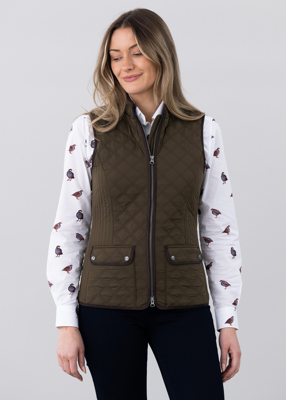 Ladies Quilted Gilet - Olive - 1