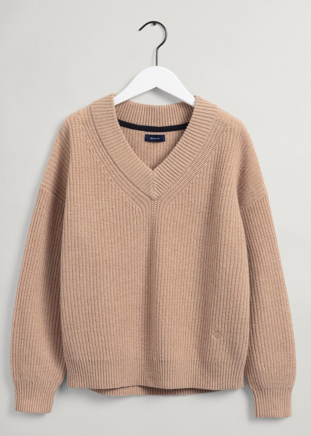 Wool Rib V-Neck Sweater - Khaki Mel - 3