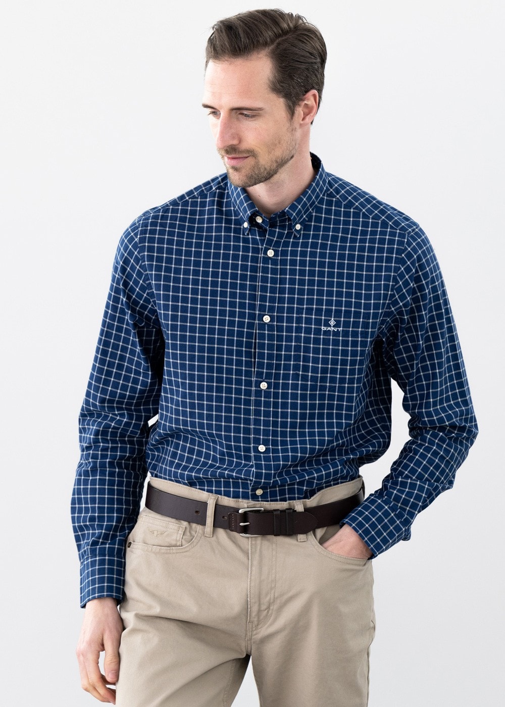 Indigo Windowpane Check Shirt - Eggshell - 2