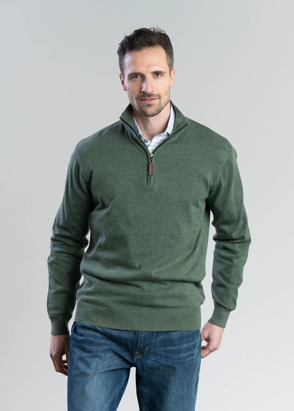 Porthmeor Pima Cotton Quarter Zip - Country Green - 3