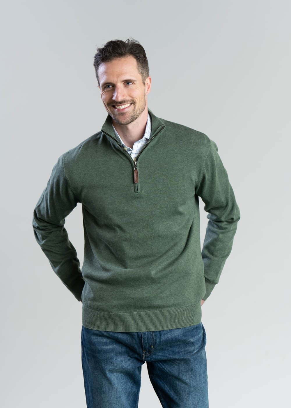 Porthmeor Pima Cotton Quarter Zip - Country Green - 4